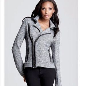 ✨ AQUA Luxe Knit Tweed Leather Trim Moto Jacket